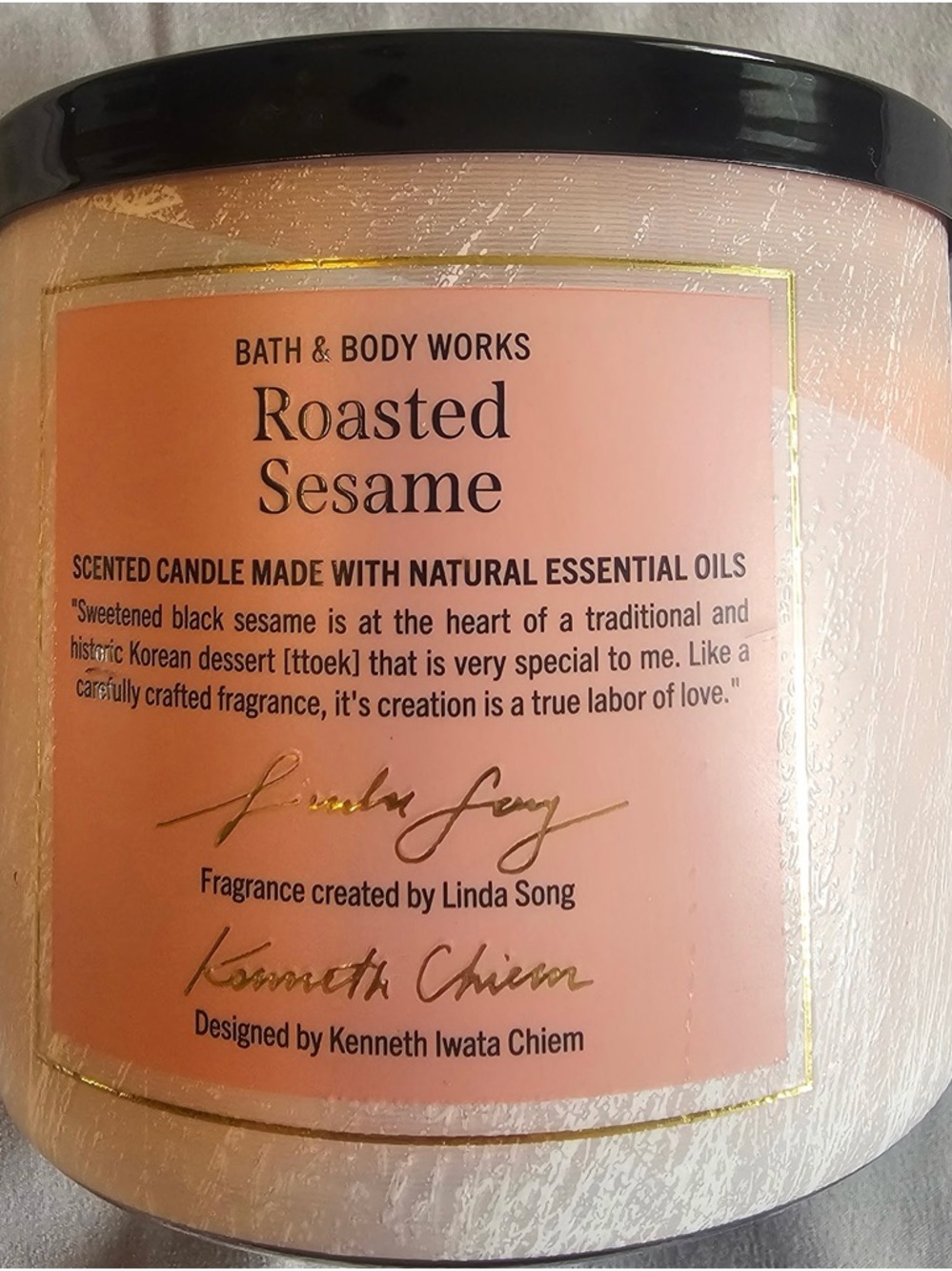 Bath & Body Works Roasted Sesame Scented Candle — Pink with Black Lid